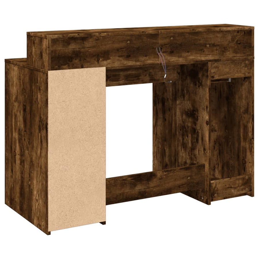 Bureau met LED-verlichting 120x55x91 cm hout gerookt eikenkleur
