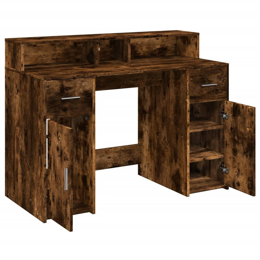 Bureau met LED-verlichting 120x55x91 cm hout gerookt eikenkleur