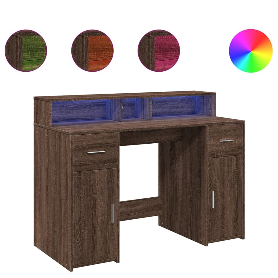 Bureau met LED-verlichting 120x55x91 cm hout bruin eikenkleurig
