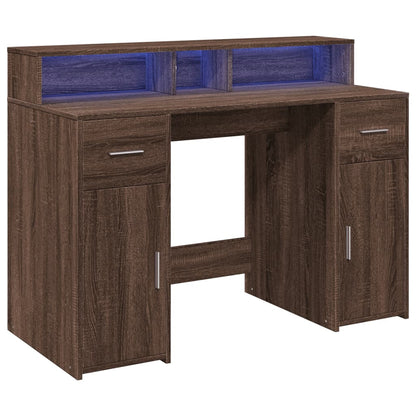 Bureau met LED-verlichting 120x55x91 cm hout bruin eikenkleurig