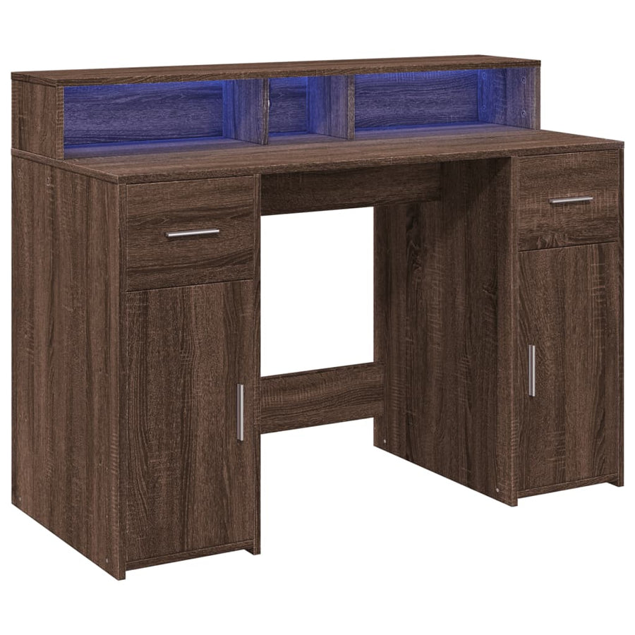 Bureau met LED-verlichting 120x55x91 cm hout bruin eikenkleurig