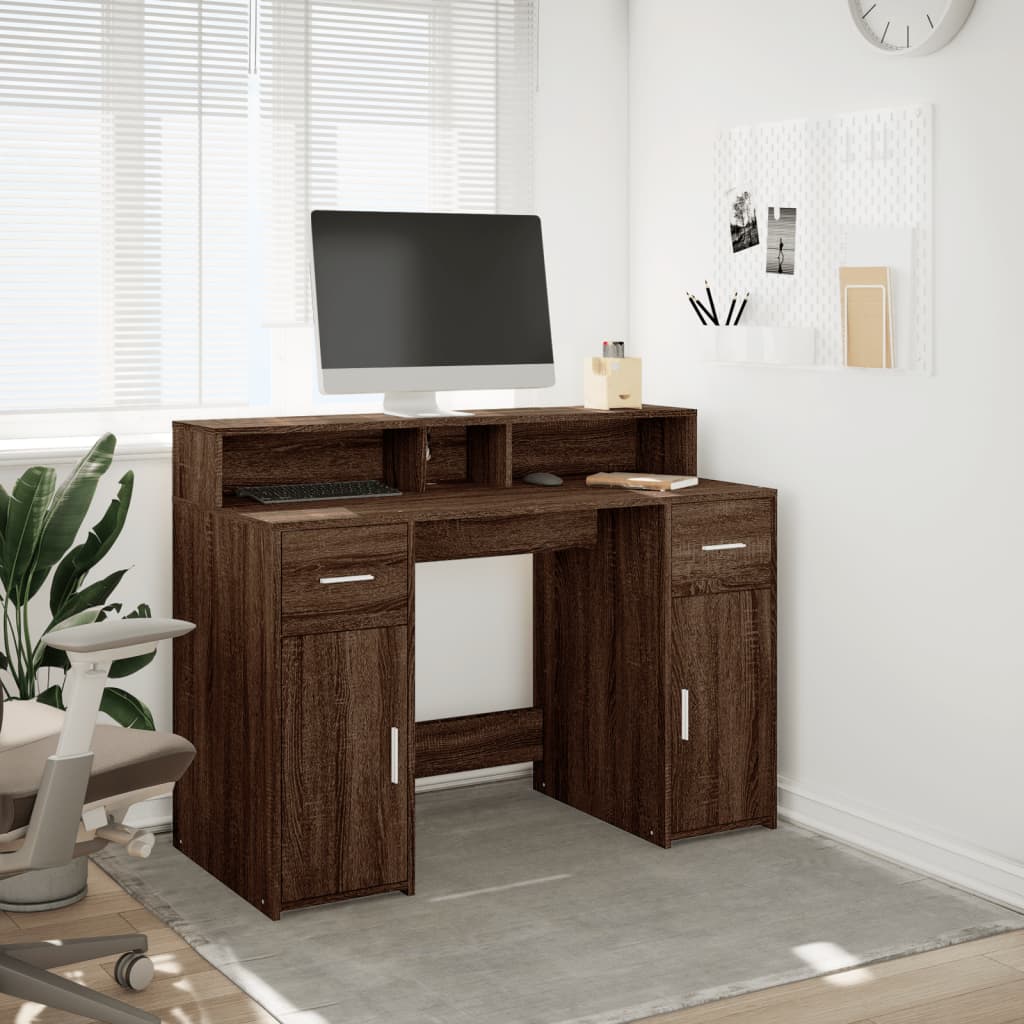 Bureau met LED-verlichting 120x55x91 cm hout bruin eikenkleurig