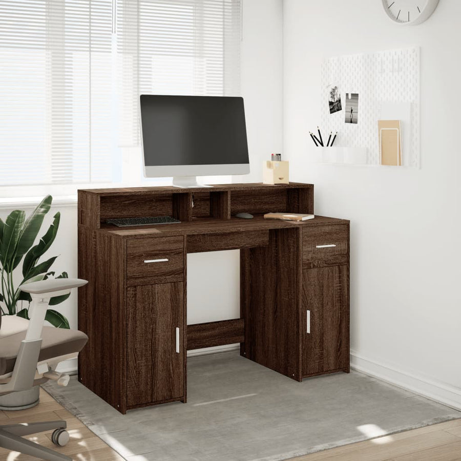Bureau met LED-verlichting 120x55x91 cm hout bruin eikenkleurig
