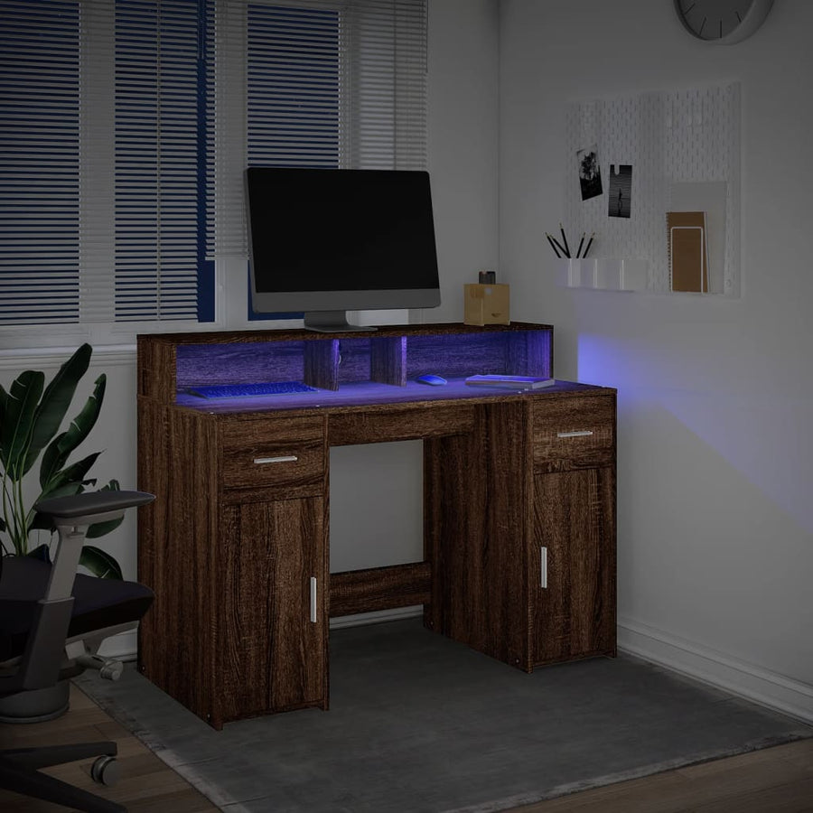 Bureau met LED-verlichting 120x55x91 cm hout bruin eikenkleurig