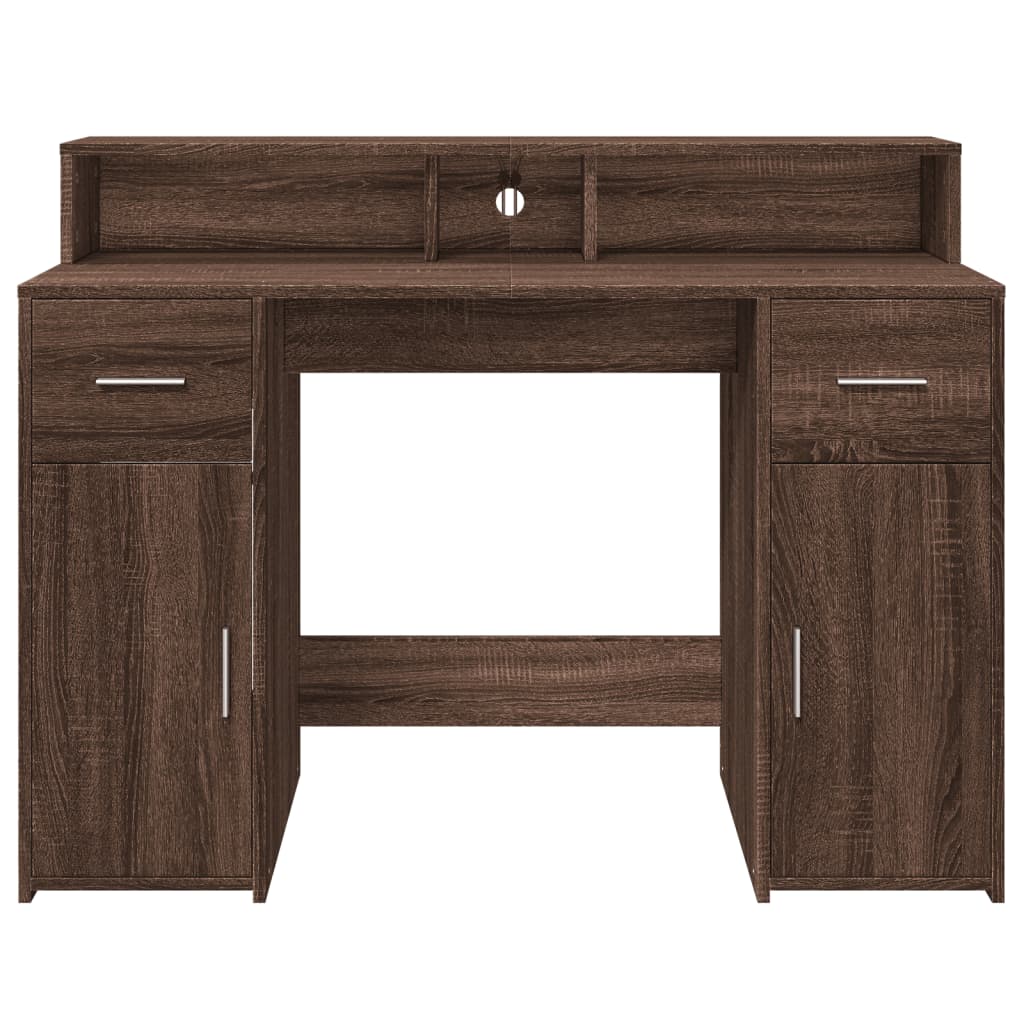 Bureau met LED-verlichting 120x55x91 cm hout bruin eikenkleurig