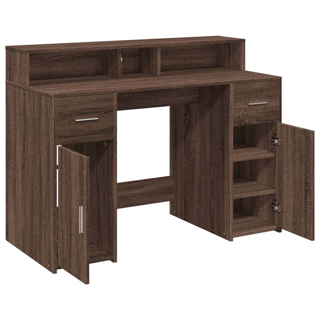 Bureau met LED-verlichting 120x55x91 cm hout bruin eikenkleurig