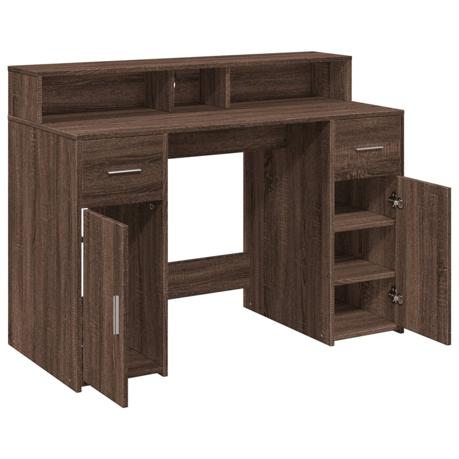 Bureau met LED-verlichting 120x55x91 cm hout bruin eikenkleurig