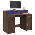 Desk with LED lighting 120x55x91 cm wooden brown oak-coloured