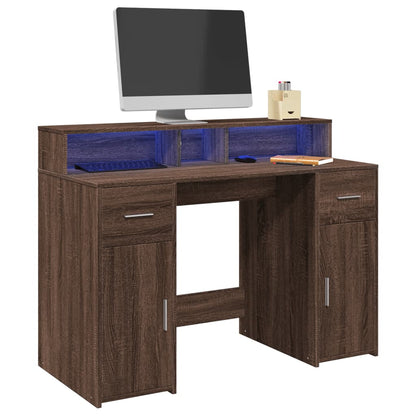 Bureau met LED-verlichting 120x55x91 cm hout bruin eikenkleurig