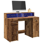 Desk with LED lighting 120x55x91 cm engineered wood reclaimed wood
