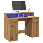 Desk with LED lighting 120x55x91 cm artisanal oak wood