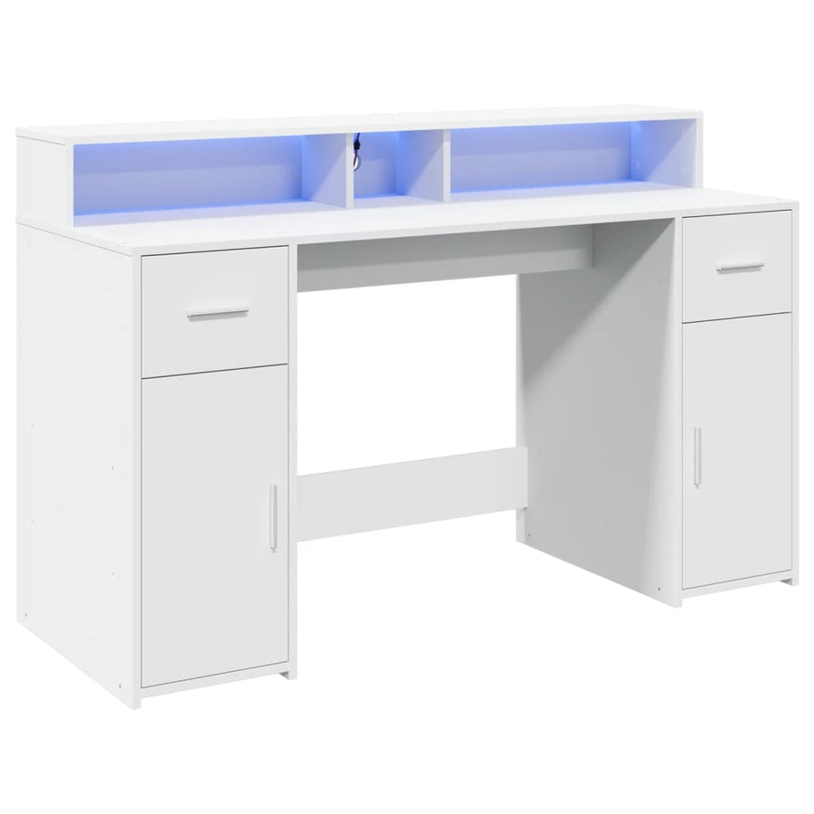 Bureau met LED-verlichting 140x55x91 cm bewerkt hout wit