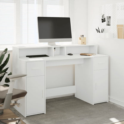Bureau met LED-verlichting 140x55x91 cm bewerkt hout wit