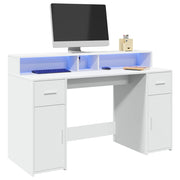 Bureau 140x55x91 cm bewerkt hout wit met LED
