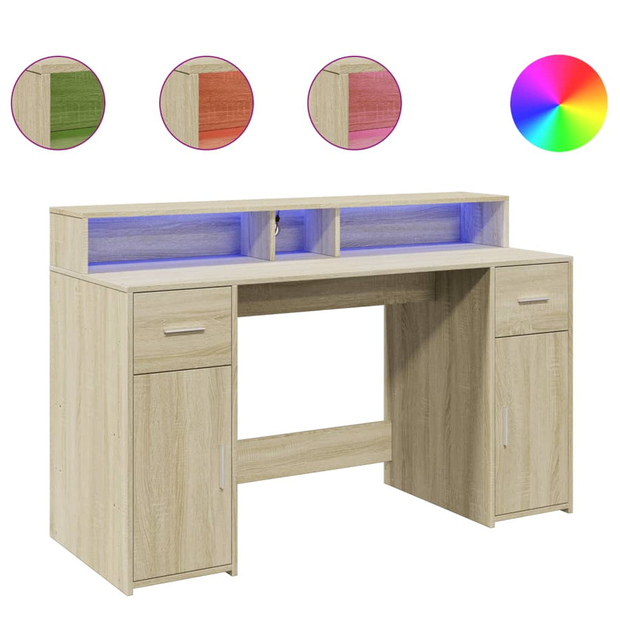 Bureau met LED-verlichting 140x55x91 cm hout sonoma eikenkleur