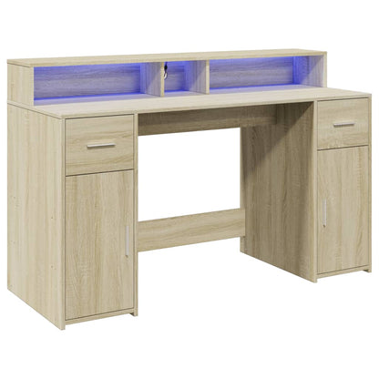 Bureau met LED-verlichting 140x55x91 cm hout sonoma eikenkleur