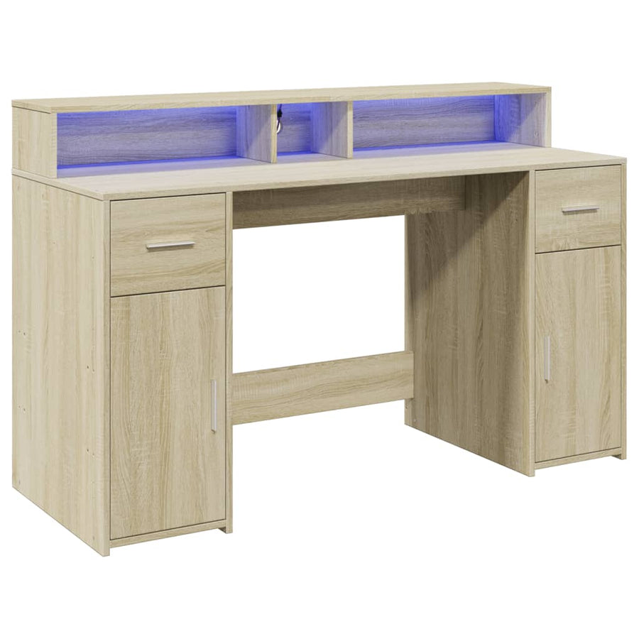 Bureau met LED-verlichting 140x55x91 cm hout sonoma eikenkleur