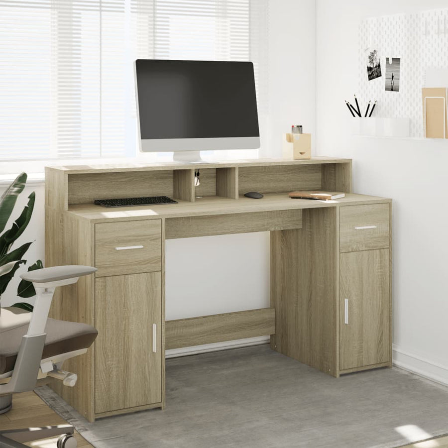Bureau met LED-verlichting 140x55x91 cm hout sonoma eikenkleur