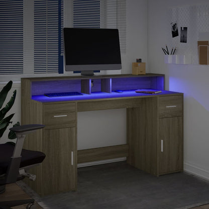 Bureau met LED-verlichting 140x55x91 cm hout sonoma eikenkleur