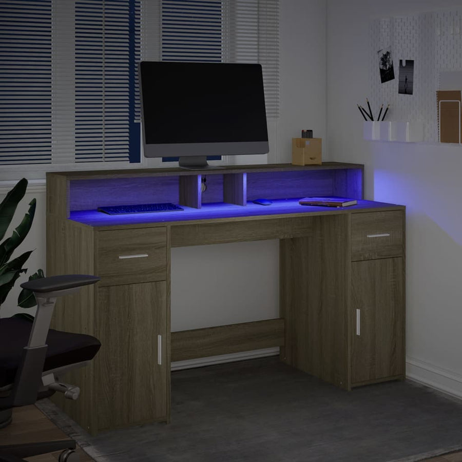 Bureau met LED-verlichting 140x55x91 cm hout sonoma eikenkleur