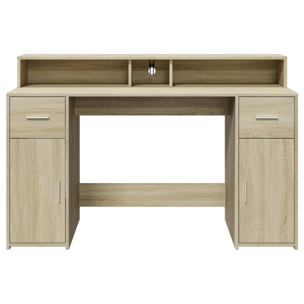 Bureau met LED-verlichting 140x55x91 cm hout sonoma eikenkleur
