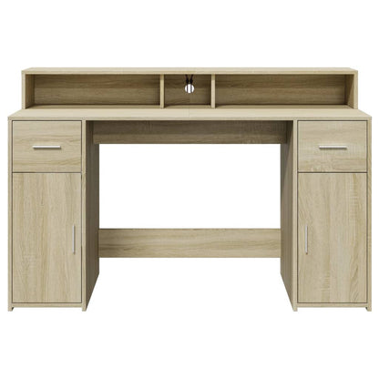 Bureau met LED-verlichting 140x55x91 cm hout sonoma eikenkleur