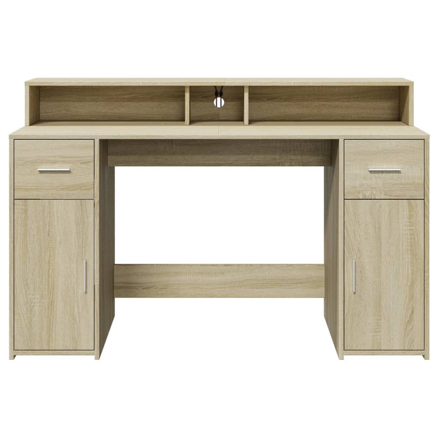 Bureau met LED-verlichting 140x55x91 cm hout sonoma eikenkleur
