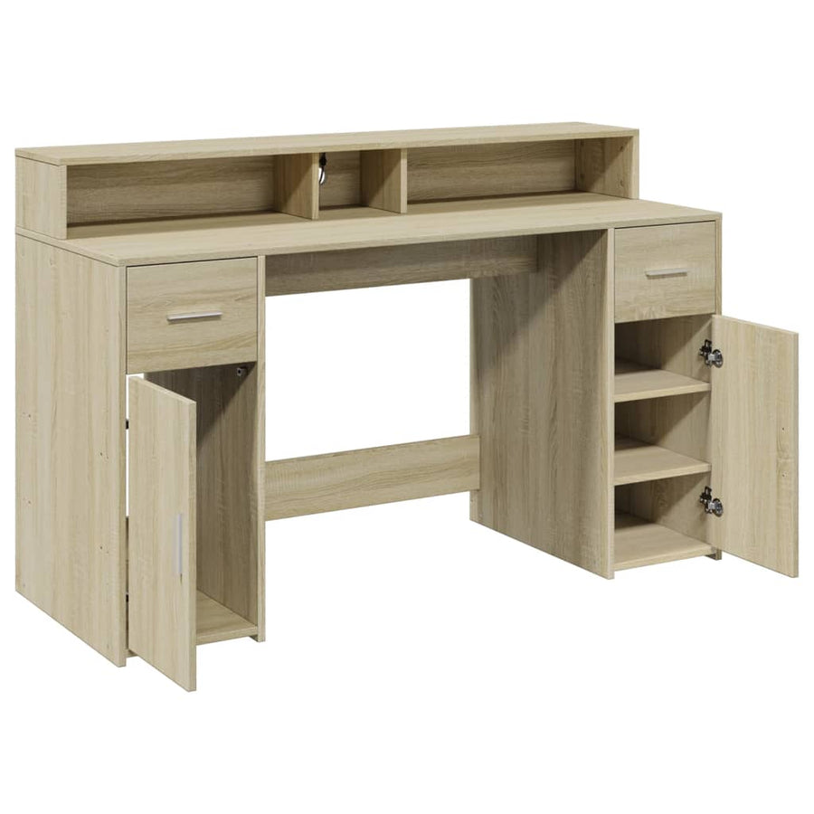 Bureau met LED-verlichting 140x55x91 cm hout sonoma eikenkleur