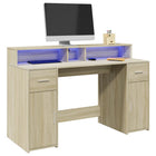 Desk with LED lighting 140x55x91 cm Sonoma oak-colored wood