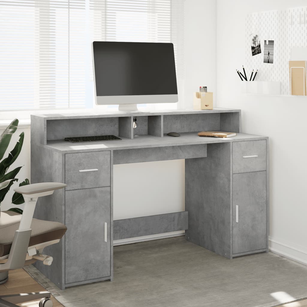 Bureau met LED-verlichting 140x55x91 cm bewerkt hout betongrijs