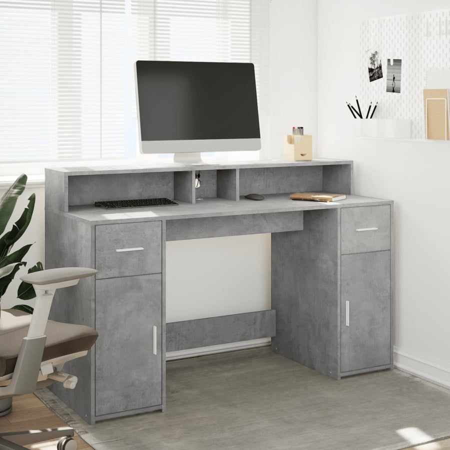 Bureau met LED-verlichting 140x55x91 cm bewerkt hout betongrijs