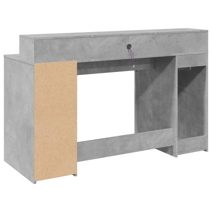 Bureau met LED-verlichting 140x55x91 cm bewerkt hout betongrijs