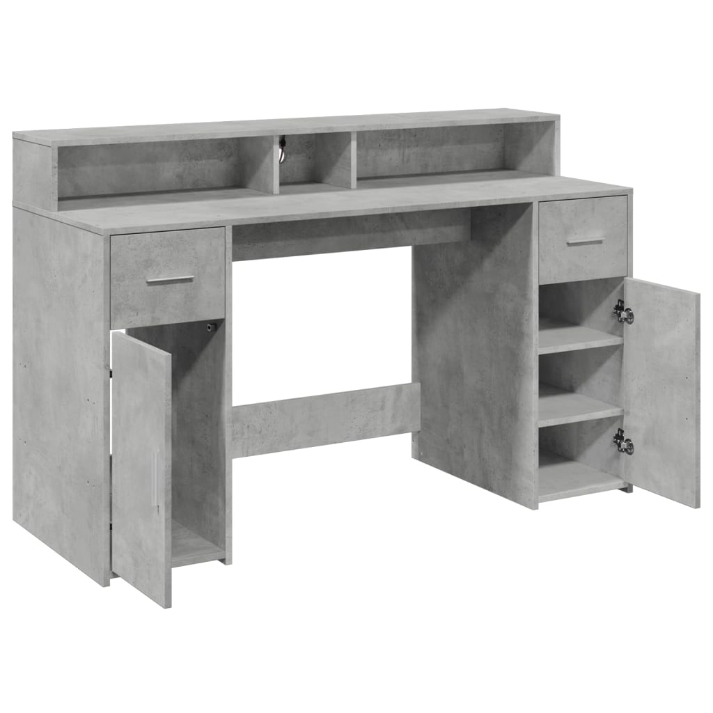 Bureau met LED-verlichting 140x55x91 cm bewerkt hout betongrijs
