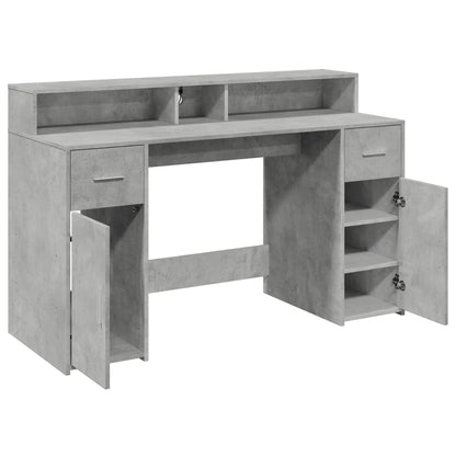 Bureau met LED-verlichting 140x55x91 cm bewerkt hout betongrijs