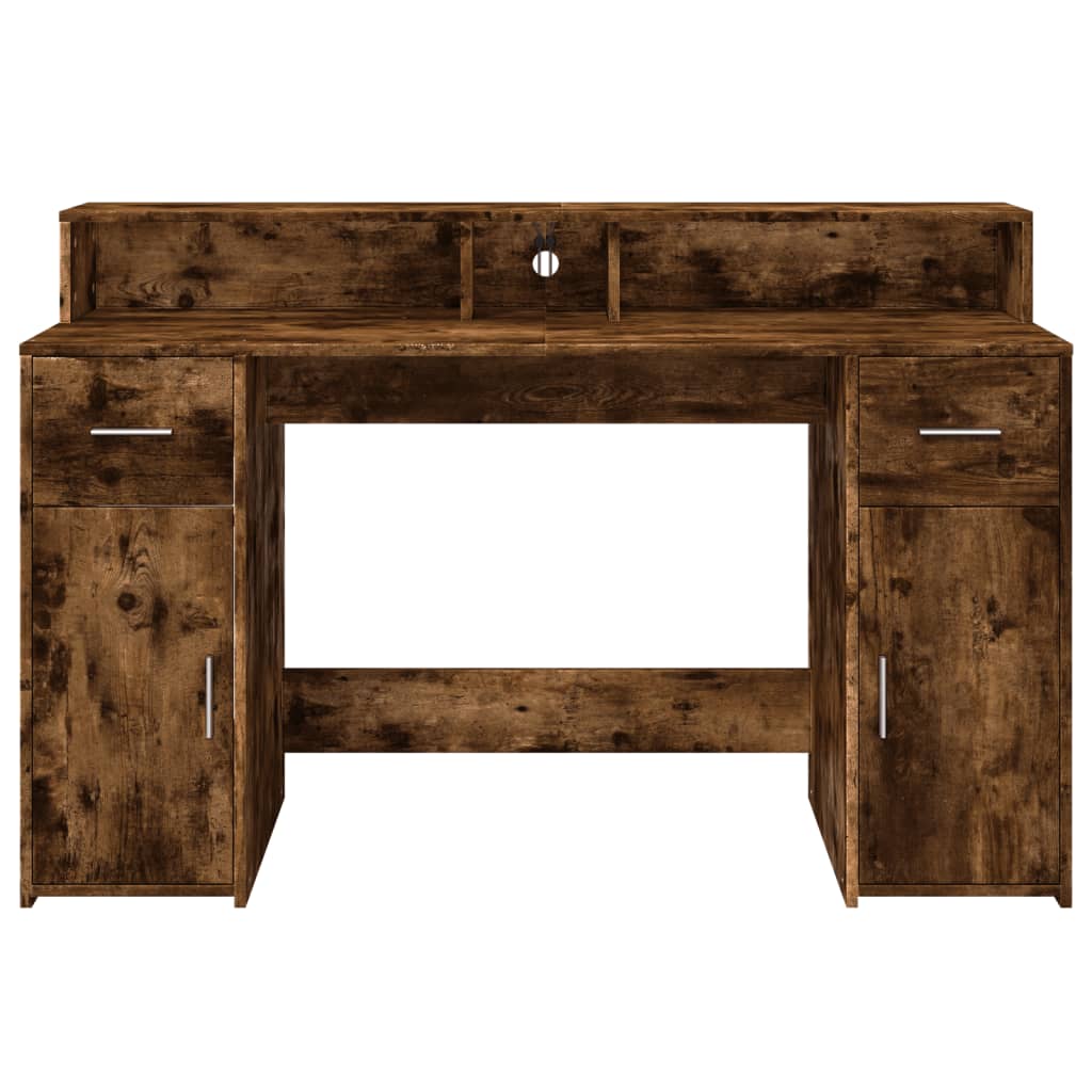 Bureau met LED-verlichting 140x55x91 cm hout gerookt eikenkleur