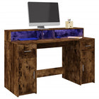 Desk with LED lighting 140x55x91 cm wood smoked oak colour