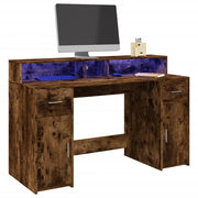Bureau 140x55x91 cm gerookt eiken LED-verlichting
