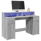 Desk with LED lighting 140x55x91 cm wood grey Sonoma oak