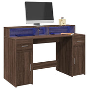 Bureau 140x55x91 cm hout bruin eikenkleurig met LED
