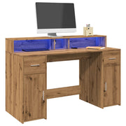 Bureau 140x55x91 cm artisanaal eiken met LED