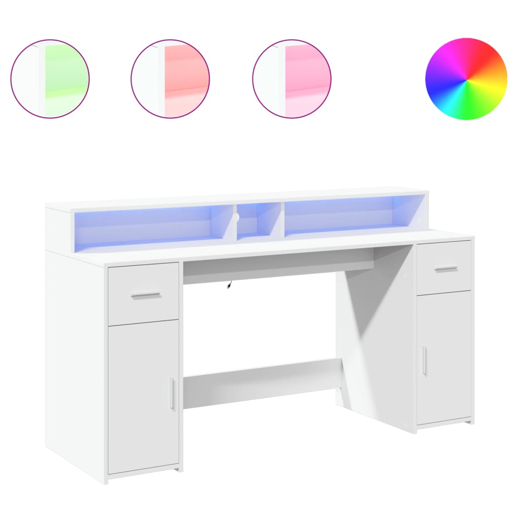 Bureau met LED-verlichting 160x55x91 cm bewerkt hout wit