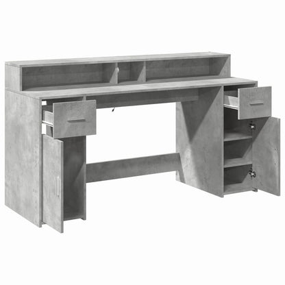 Bureau met LED-verlichting 160x55x91 cm bewerkt hout betongrijs