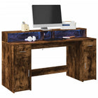 Desk with LED lighting 160x55x91 cm smoked oak wood
