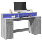 Desk with LED lighting 160x55x91 cm wood grey Sonoma oak