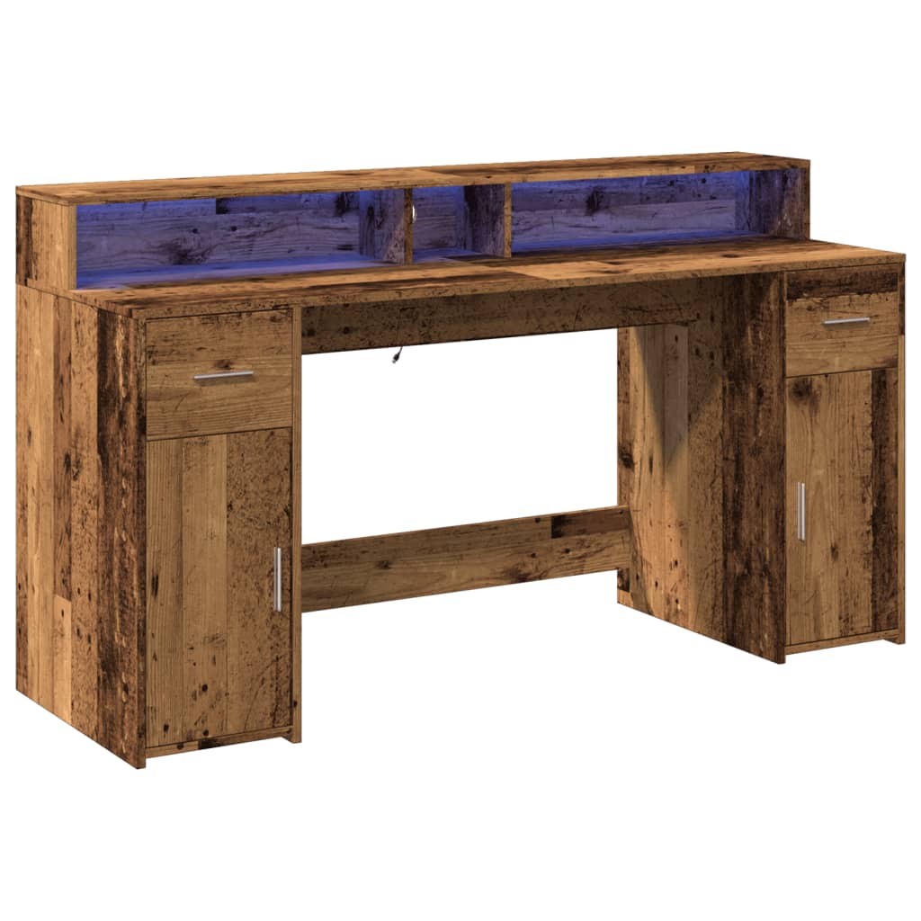 Bureau met LED-verlichting 160x55x91 cm bewerkt hout oud hout