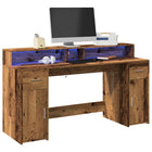 Desk with LED lighting 160x55x91 cm engineered wood old wood