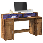 Bureau 160x55x91 cm bewerkt hout oud hout met LED