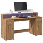 Desk with LED lighting 160x55x91 cm artisan oak wood