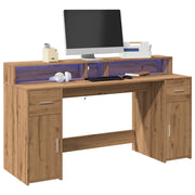 Bureau 160x55x91 cm artisanaal eiken met LED-verlichting