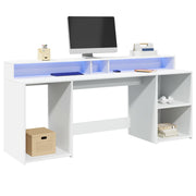 Bureau 200x55x91 cm bewerkt hout wit LED